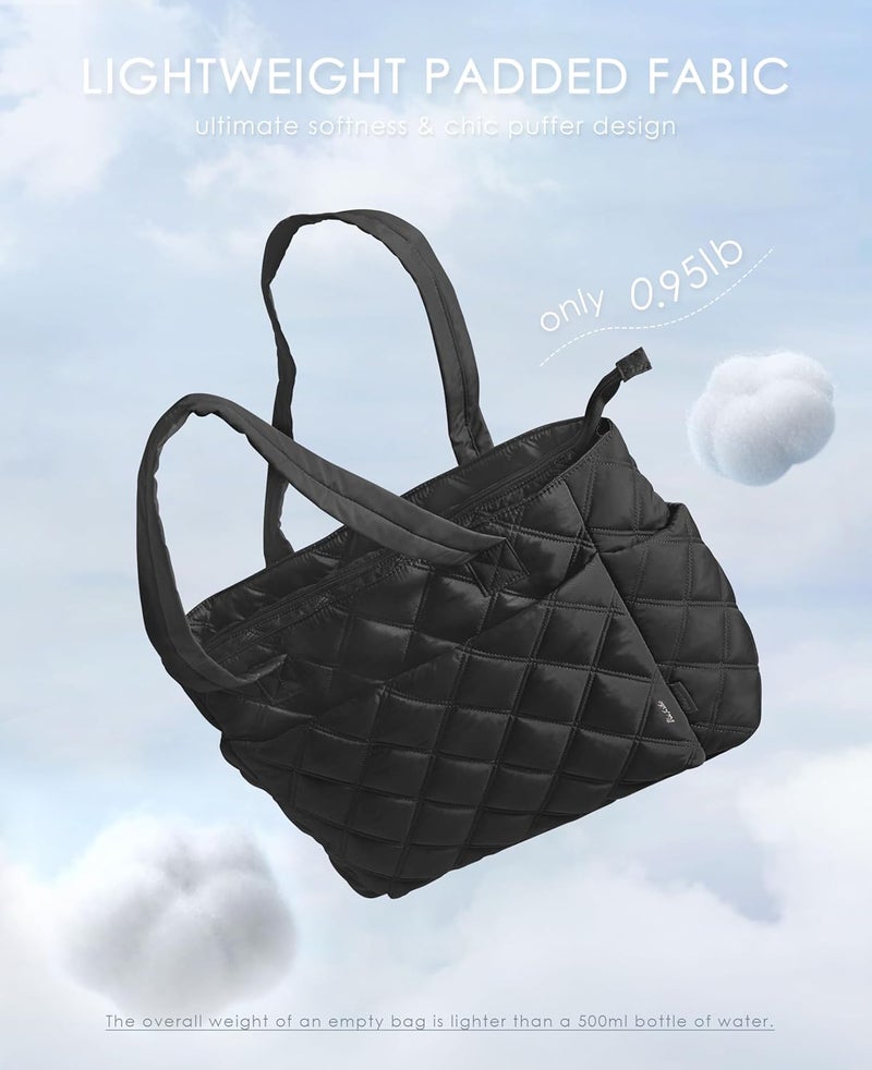 Uselike Tote Bag for Women, Lightweight Puffer Tote Work Bags with Compartments for Travel, Quilted Shoulder Bag with Zipper - Image 5